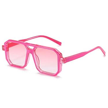 Imagem de Óculos de sol quadrado retrô moda feminina tons gradiente UV400 masculino vintage punk polígono rebites óculos de sol, gradiente rosa roxo, um