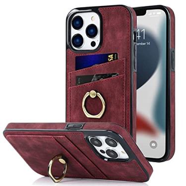 Imagem de Capa de anel de dedo de couro para iphone 13 12 mini 11 pro xs max xr x 7 8 plus suporte de cartão de luxo slot suporte suporte de telefone capa de bolsa, vinho tinto, para iphone 11