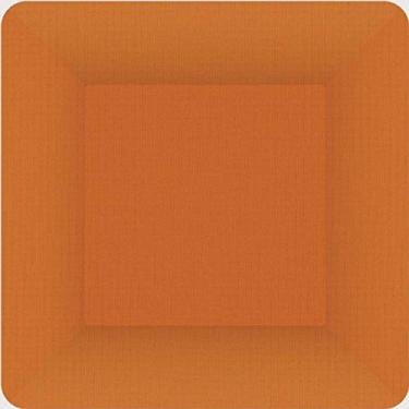 Imagem de Ideal Home Range Pratos de papel descartáveis para sobremesa IHR quadrados, 18 cm, terracota de linho clássica