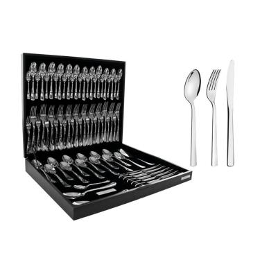 Imagem de Faqueiro Tramontina Oslo em Aço Inox com Facas 76 Peças c/Estojo