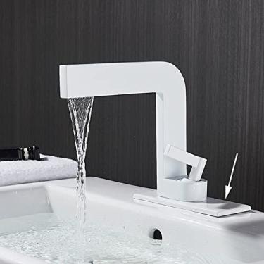 Imagem de Torneiras para lavatório Torneiras para lavatório para lavatório Torneiras misturadoras para banheiro Torneiras de latão quadrada Torneira para lavatório para água quente e fria, tamanho úni