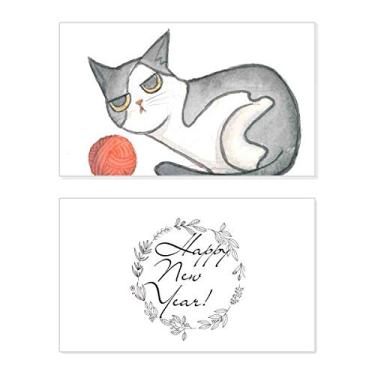 Imagem de Miaoji Pintura Aquarela Fantoche Gato Ano Novo Festival Cartão Bless Mensagem Presente