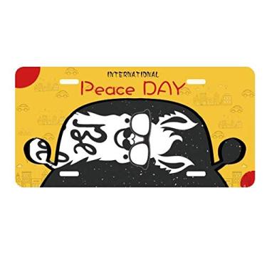 Imagem de DIYthinker Placa de licença Be Cool Alpaca preta e branca etiqueta para decoração de carro Dia da Paz