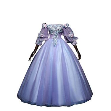 Imagem de CountryWomen 100% real 18th Century Royal Court Ruffled Renaissance Gown Queen Victorian Belle Ball gown (L, violet)