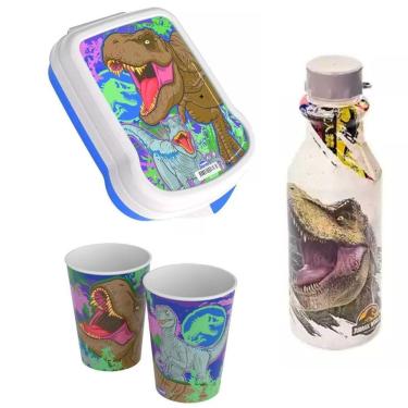 Imagem de Kit Lanche Dinossauro Sanduicheira Garrafinha Copo Bpa