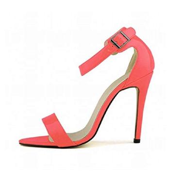 Imagem de YGJKLIS Sapatos femininos sexy de couro envernizado salto fino 11 cm stiletto tira no tornozelo salto sandália peep toe sapatos de casamento desempenho de salão sapatos de dança latina, Vermelho rosa,