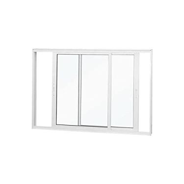 Imagem de Janela de Correr Abertura Dupla Premium 2 Folhas Vidro Liso 100x120cm Crv Portas e Janelas Branco