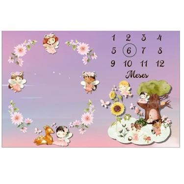 Imagem de Lençol Painel Cenário Fotos MDF Mêsversário Fadinhas Estrela