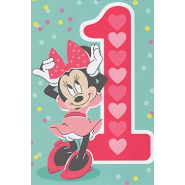 Imagem de Cartão de feliz primeiro aniversário Minnie Mouse (1 ano) - Um ano inteiro desde que você nasceu! É hora de bater palmas e torcer! Você é amado muito! Você é muito divertido! Estamos muito felizes por