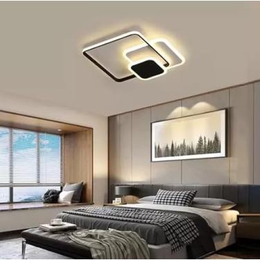 Imagem de Luminária Led de Teto Moderna Plafon Preto e Branco 42cmx42cm 3000K 50W Bivolt GL714 (Quadrados)