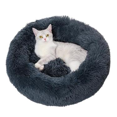 Imagem de Cama redonda fofa para gatos/cães, cama calmante para cães, cama lavável para animais de estimação pequenos (cor: preto, tamanho: 50 x 50 cm)