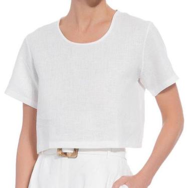 Imagem de Camiseta Cropped Blusa Branco Liso Soltinho Crop Top Sem Estampa - No
