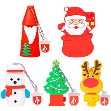 Imagem de Pacote com 5 pendrives USB estilo de Natal 32 GB presentes de ano novo para família e amigos, BorlterClamp USB 2.0 Drive Memory Stick de Papai Noel árvore de Natal com estampa de boneco de neve bonito pen drive