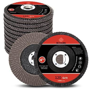 Imagem de SI FANG Discos de aba de 120 gramatura 10 cm x 5/8 polegadas, pacote com 10 unidades de fixação, disco de lixamento, acabamento de moagem