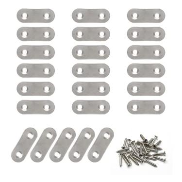 Imagem de LDEXIN 50 peças de suporte reto plano, aço inoxidável, 40 x 16 mm, suporte de canto reto plano placas de metal para móveis de madeira, prateleira de armário com parafuso