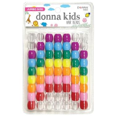 Imagem de Donna Miçangas de pônei jumbo para crianças, mistura sortida de 15 mm – Contas de cabelo grandes para tranças, rabos de cavalo e estilo, sensação de borracha macia durável para acessórios de cabelo