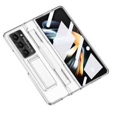 Imagem de POYUFRG Capa galvanizada para Samsung Galaxy Z Fold 6, proteção total de dobradiça de lente de metal, suporte invisível HD transparente à prova de choque, transparente