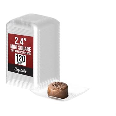 Imagem de Plástico requintado mini pratos quadrados para aperitivos – 120 pratos quadrados de plástico para sobremesa – 2,4 polegadas. x 6 cm., Clear, 1
