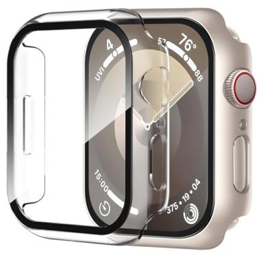 Imagem de Capa Smiling compatível com Apple Watch/Apple Watch SE 3 (2025)/SE 2/SE/séries 6/5/4 44 mm, película de vidro temperado, cobertura total, policarbonato rígido, 2 unidades 1 Starlight, 1 transparente