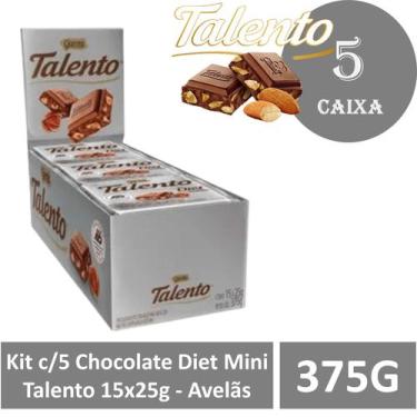 Imagem de Kit c/5 Chocolate Diet  Mini Talento 15x25g - Avelãs