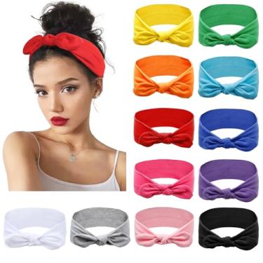 Imagem de Huachi Pacote com 12 tiaras de tiara para mulheres bandanas de cabelo com nó orelhas de coelho turbante elástico envoltórios de cabeça moda esporte acessórios de cabelo fofos