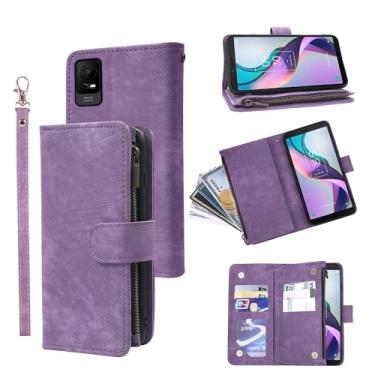 Imagem de Dibosom Capa carteira compatível com TCL Ion X/Ion V/40Z e suporte para cartão de crédito de couro vintage premium para IonX T430W IonV 2023 masculino feminino roxo
