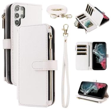 Imagem de Furiet Capa carteira para Samsung Galaxy S24 Ultra 5G com alça de pulso, alça de ombro mais de 10 porta-cartões de couro PU de luxo flip suporte com zíper bolsa para celular para S24Ultra 24S S 24