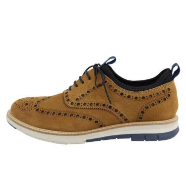 Imagem de Sapato Masculino Oxford Couro Camurça Fechamento Cadarço Detalhe Perfurações Solado TR Confortavel