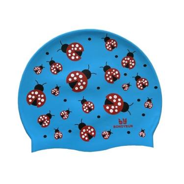 Imagem de BONDYUEN Touca de natação para crianças, meninos, meninas, homens, mulheres, com cabelo curto ou médio, divertida, design fofo, bonés de natação de silicone
