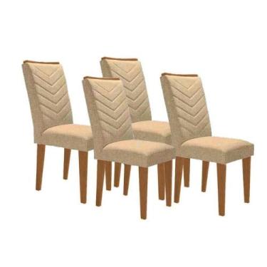Imagem de Cadeira Sala de Jantar Londrina Madeira Kit 4 Un Capuccino - Linho Tur