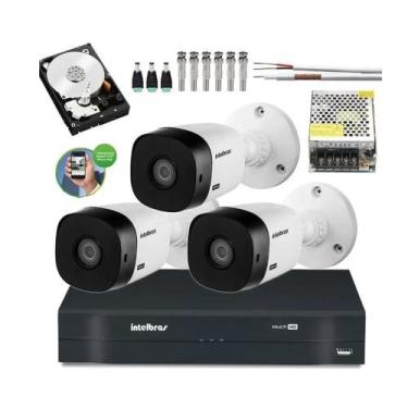 Imagem de Kit Cftv 3 Câmeras Intelbras Vhc 1120b 20m Dvr 4 Canais C/ Hd
