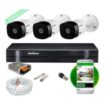Imagem de Kit 3 Cameras 1120b Intelbras + Dvr Mhdx 1104 + Cabo