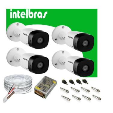 Imagem de Kit 4 Câmera Intelbras C/ Infravermelho 20m Vhc 1120 B + Assessórios