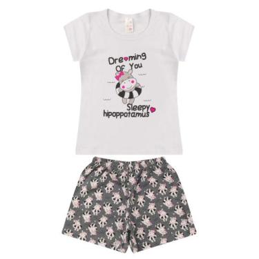Imagem de Pijama Infantil Menina Verão em Meia Malha Estampado - Analê, Branco, 