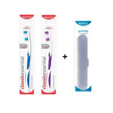 Imagem de Escova Dental Classic Power Macia Powerdent kit c/2  estojo 1011/1113,