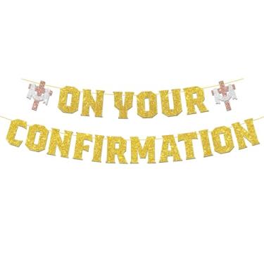 Imagem de On Your Confirmation Banner My First Communion Mi Bautizo Primera Comuniòn Decorações de batizado para crianças, meninos, meninas, artigos para festa de batismo de aniversário - Glitter dourado
