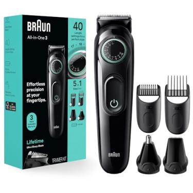 Imagem de Braun Kit de estilo multifuncional Série 3 3450, aparador 5 em 1 para homens com aparador de barba, aparador de orelha e nariz, aparador de cabelo e mais, lâmina ultra-afiada, configurações de