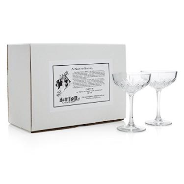 Imagem de HISTORY COMPANY Party of the Century Classic Cocktail & Champagne Coupe Cup – Conjunto exclusivo de 2 peças inspirado na bola preta e branca de 1966 (coleção caixa de presente)