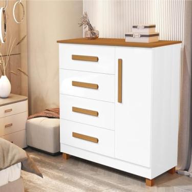 Imagem de Cômoda Grécia Elegante E Moderna Com Gaveta Em Mdf (NATURE/OFF WHITE) (Bramco Nature)