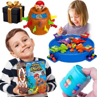 Imagem de Kit Barril Pula Pirata Brinquedo infantis Sapinho Comilões Papa Sapo + Chaveiro 3 em 1 Cilindro Cubo Mágico fidget toy anti-stress presente dia das crianças menino 6 anos menina