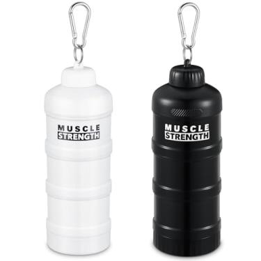 Imagem de Baderke 2 recipientes de proteína em pó com suporte de funis, 3 dispensadores empilháveis de proteína em pó com 1 organizador de suplementos, recipiente portátil de proteína em pó para fitness, viagem