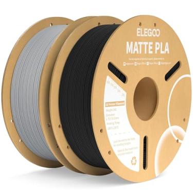 Imagem de ELEGOO Filamento Pla Fosco Preto e Cinza 2Kg, Precisão Dimensional do Filamento Da Impressora 3D de 1,75 Mm +/- 0,02 Mm, Carretel de Papelão de 2 Unidades de 1 Kg(2,2 Libras) para A Maioria Das Impres