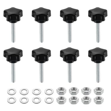 Imagem de uxcell 8 peças de maçanetas de fixação estrela com arruelas de porcas, M5 x 30 mm rosca macho de aço carbono galvanizado métrico 25 mm cabeça de plástico 5 estrelas, puxadores roscados com parafusos