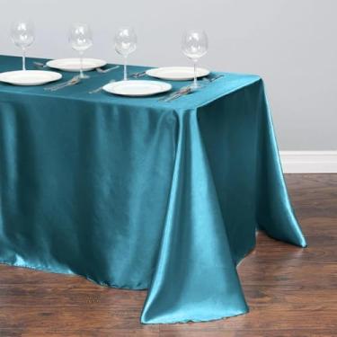 Imagem de Toalha de mesa retangular de cetim, capa de sobreposição de mesa, festa, feriado, jantar, casamento, decoração de banquete (145x180cm/azul-petróleo)