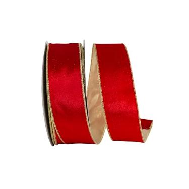Imagem de Reliant Ribbon Fita de veludo lux, dourado, metálico, borda com fio, vermelha