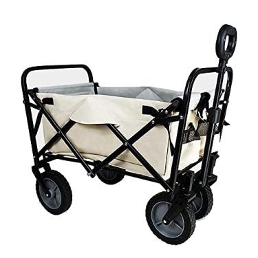 Imagem de DCYEQRQ Carrinhos, carrinho de carrinho de carroça resistente, reboque de transporte, com alça de puxar, suporte de spray de plástico/Oxcloth, para compras ao ar livre, jardim, praia, parque
