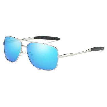 Imagem de VFDHN Óculos de sol polarizados Uv400 masculinos e femininos com visão noturna e armação de metal para dirigir e pescar (prata azul gelo)