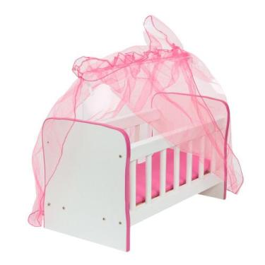 Imagem de Brinquedo Berço para Boneca em MDF com Enxoval cor Rosa - Cegonha Rebo