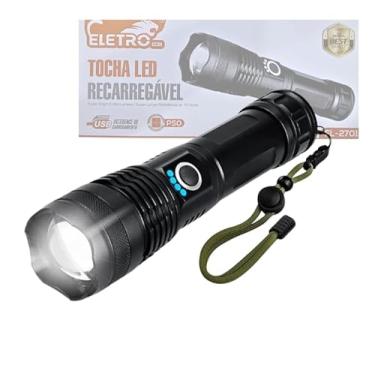 Imagem de Lanterna Tática LED, 2000 Lúmens, Recarregável USB, Bateria de Longa Duração, Preta