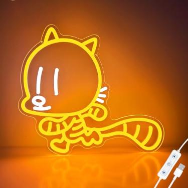 Imagem de WMAT Luz neon LED Cat Kid – Arte de parede inspirada em quadrinhos populares, decoração vibrante para quarto infantil, luz noturna com tema de super-herói, presente para fãs de quadrinhos (38 x 32,5